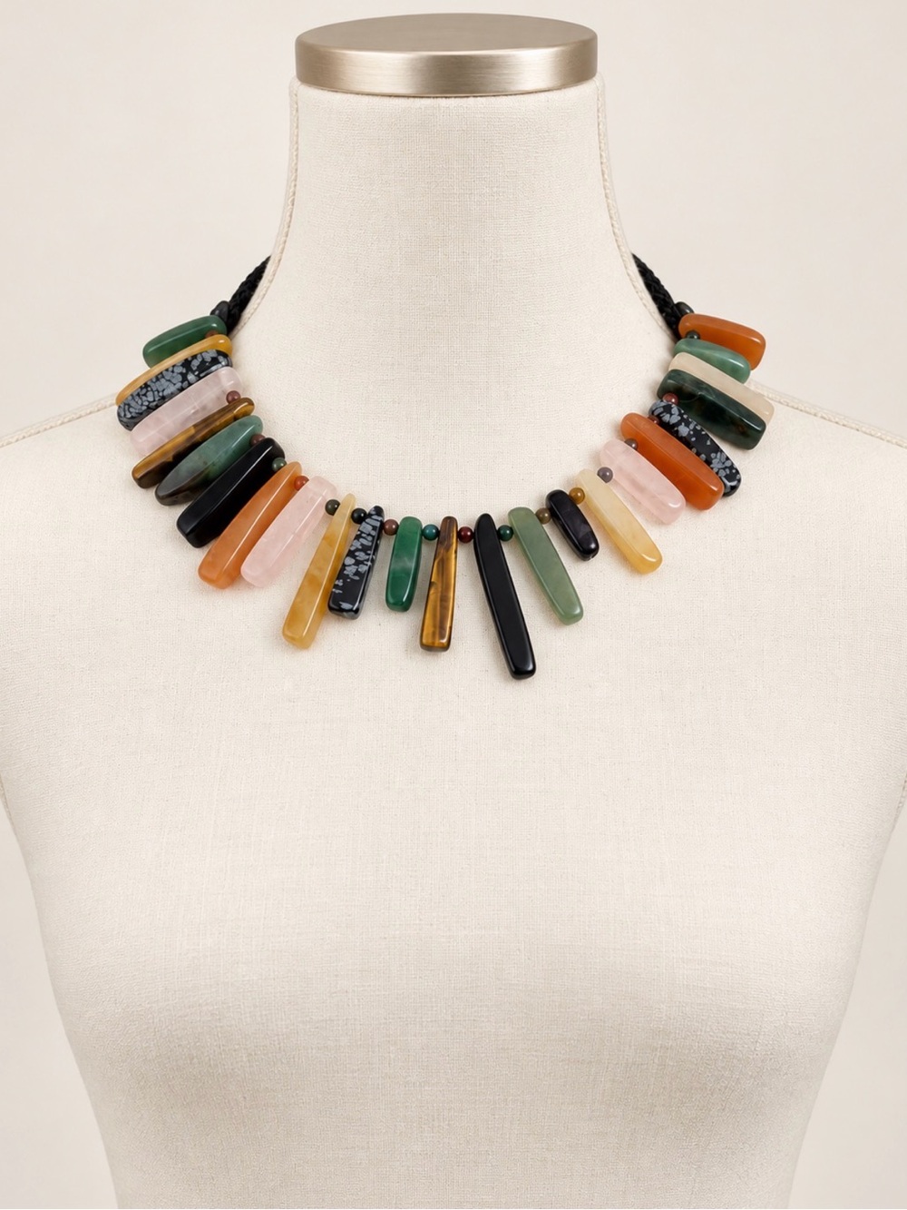 Earth Rainbow Assorted Gemstone Semi-Precious Stone Spike Necklace 18”